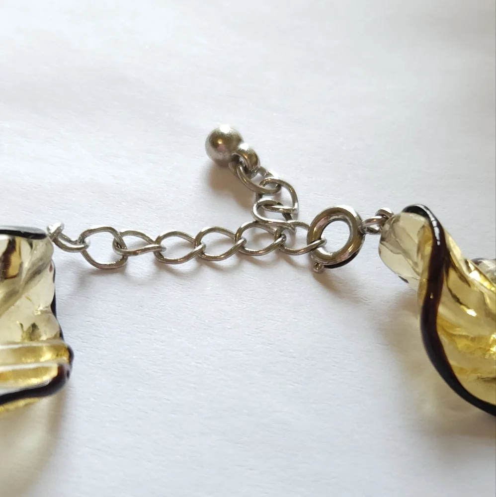 Yellow & Black Glass Spiral Leaf Beaded Bracelet Chain Bead Link Bracelet